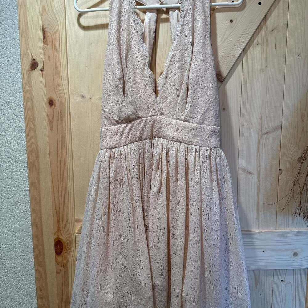Blush Pink Lace Halter Neck Minidress